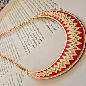 Red and Gold Crescent Pendant Necklace